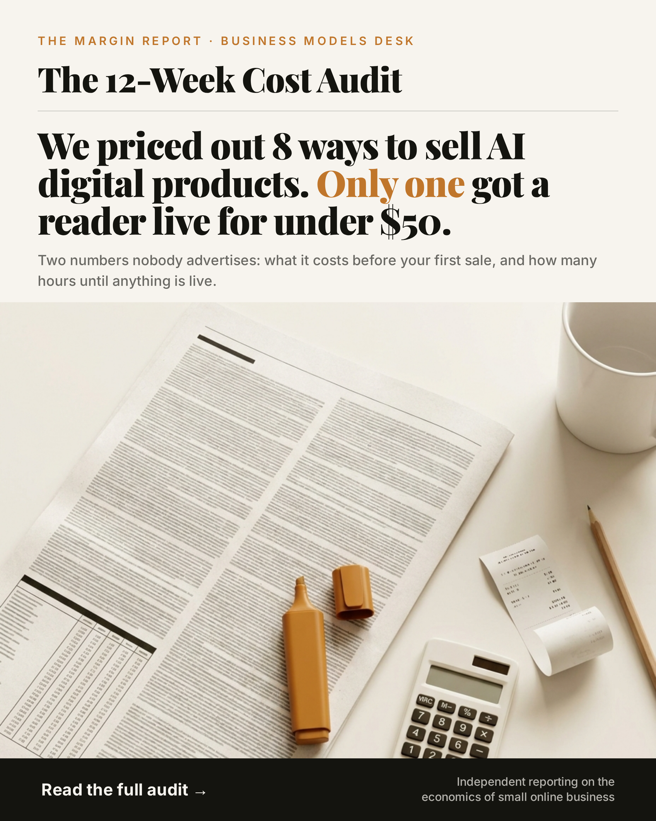 Cost-Audit Desk · "We priced out 8 ways... Only one got a reader live for under $50."